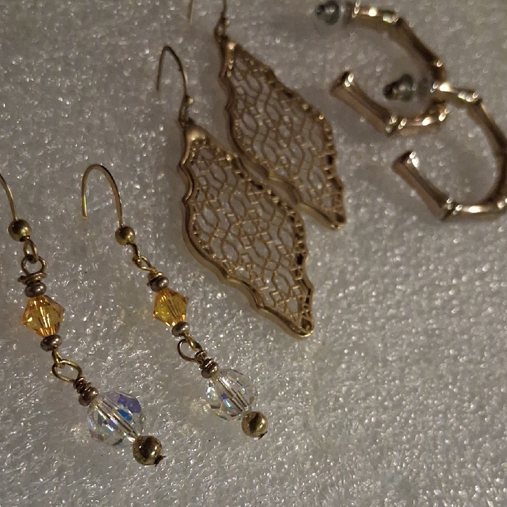 Gold and Crystal Drop Earrings Set